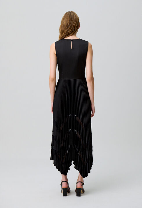 Pleated satin maxi dress