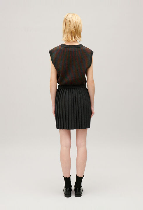 Marled grey pleated short skirt