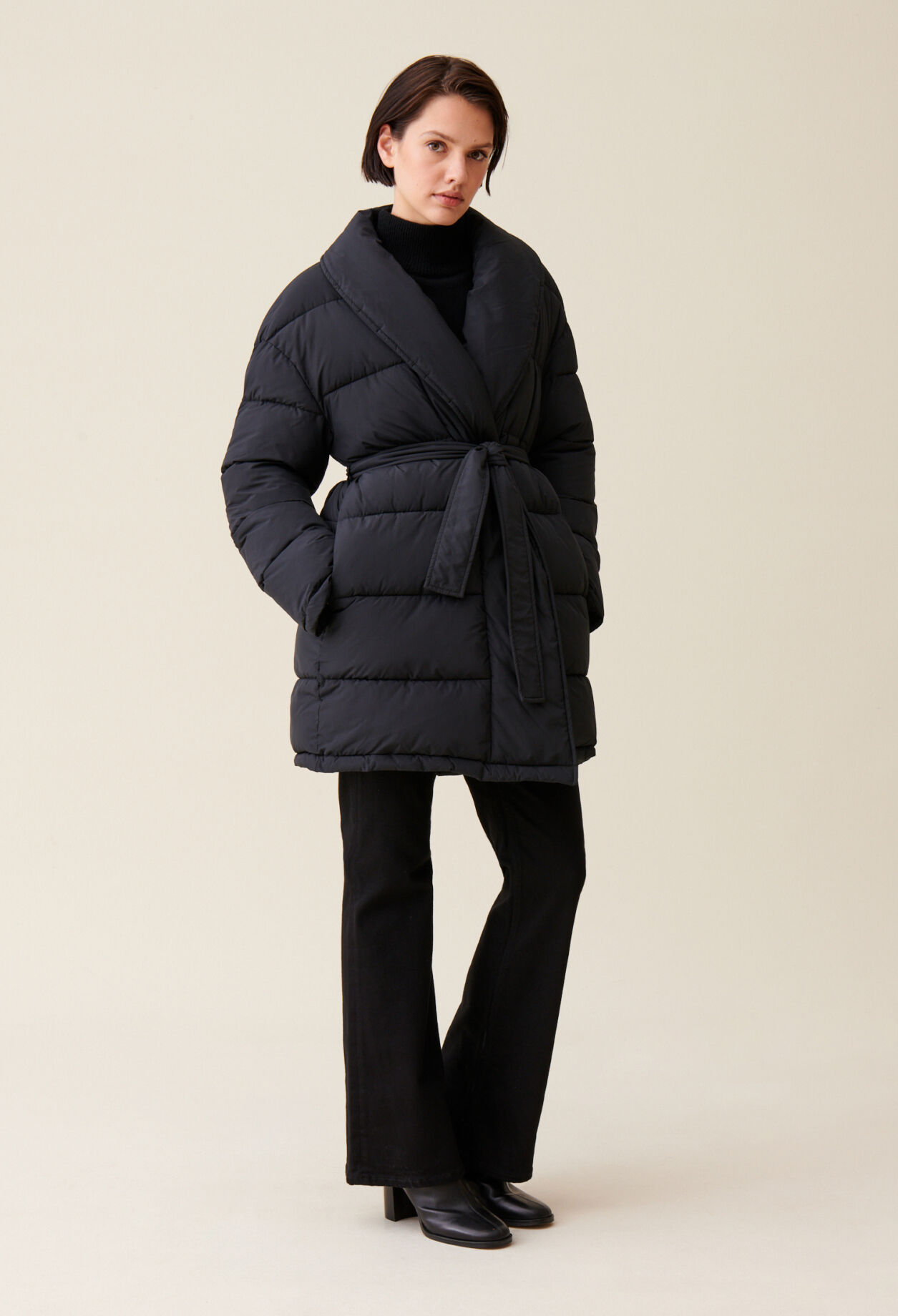 Shawl collar puffer coat discount
