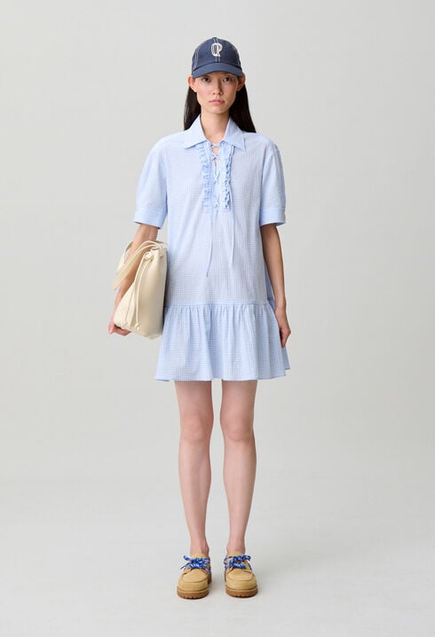 Short lace-up ruffled dress