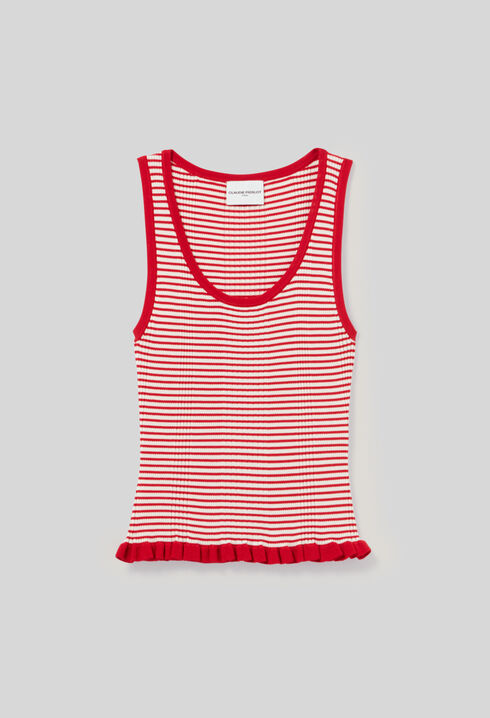 Striped fine-knit tank top