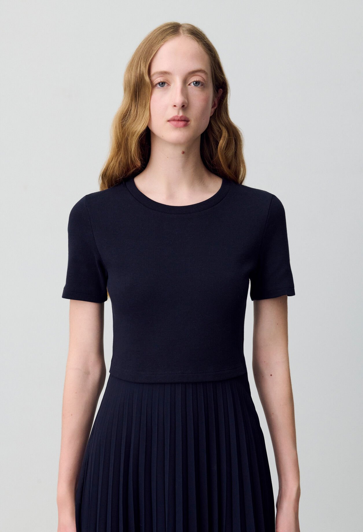 Black and navy bi-material dress 
