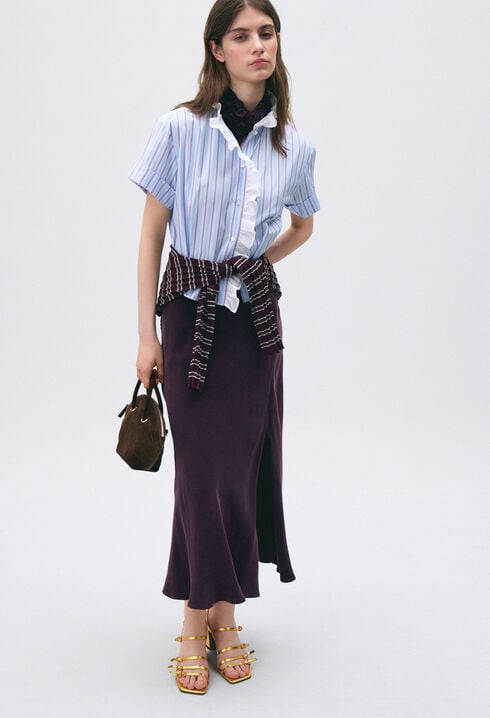 Ruffled striped poplin shirt