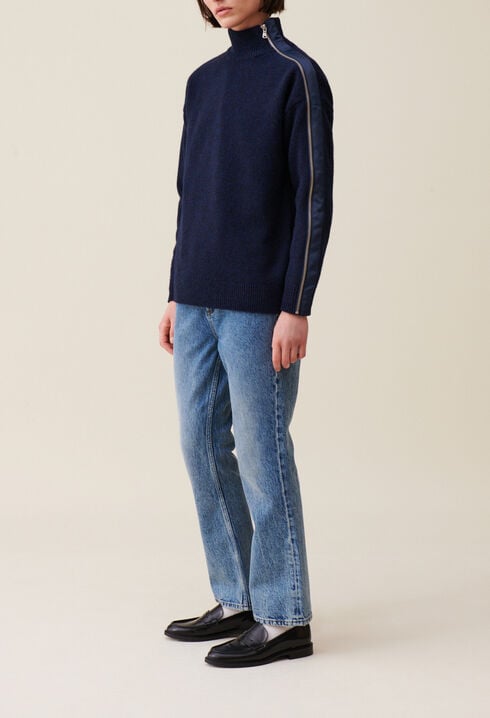 Navy zip-up turtleneck jumper