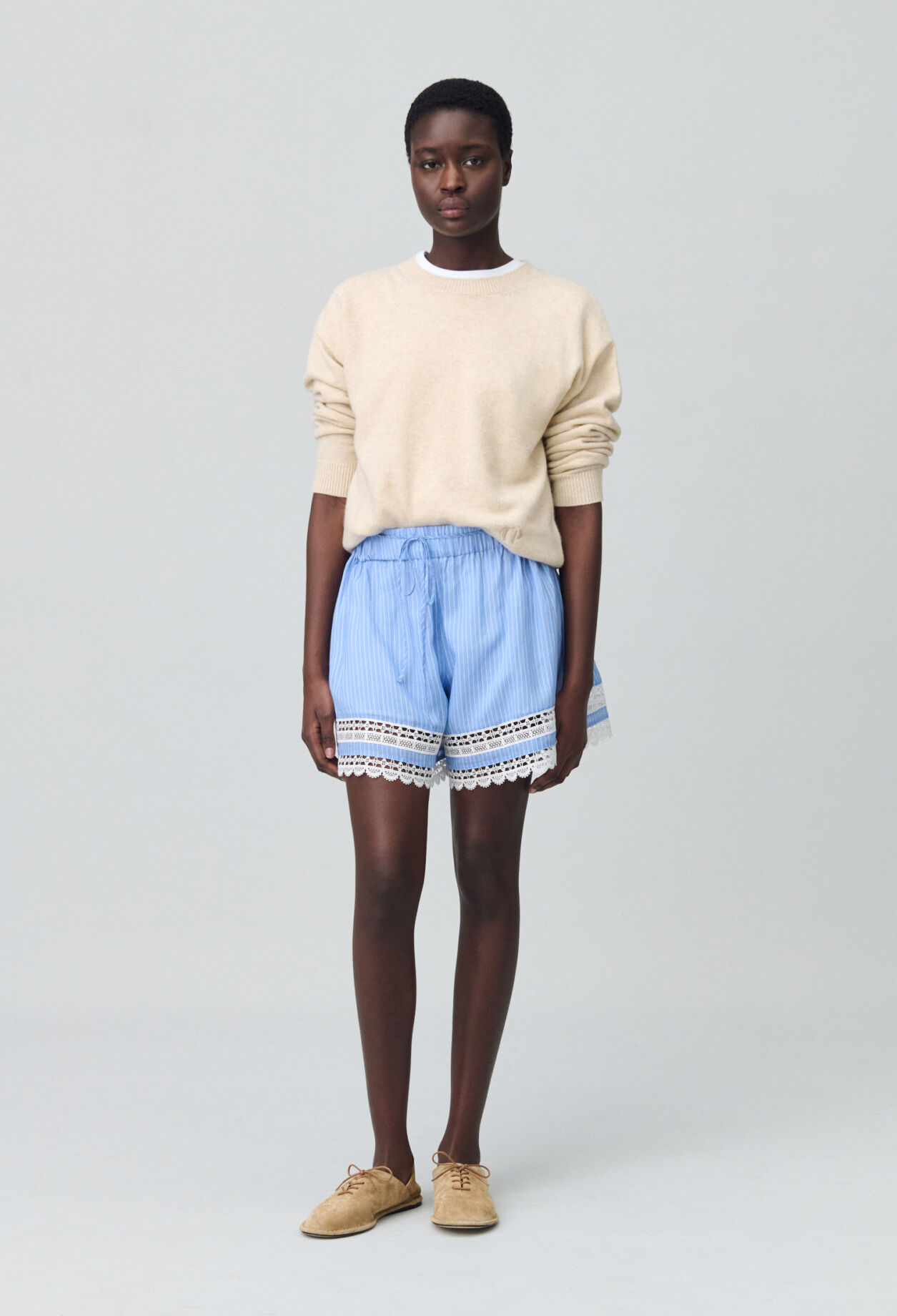 クレープ★スカート風★ショートパンツ★ CLAUDIE PIERLOT Striped Lace Shorts for women | Claudie Pierlot
