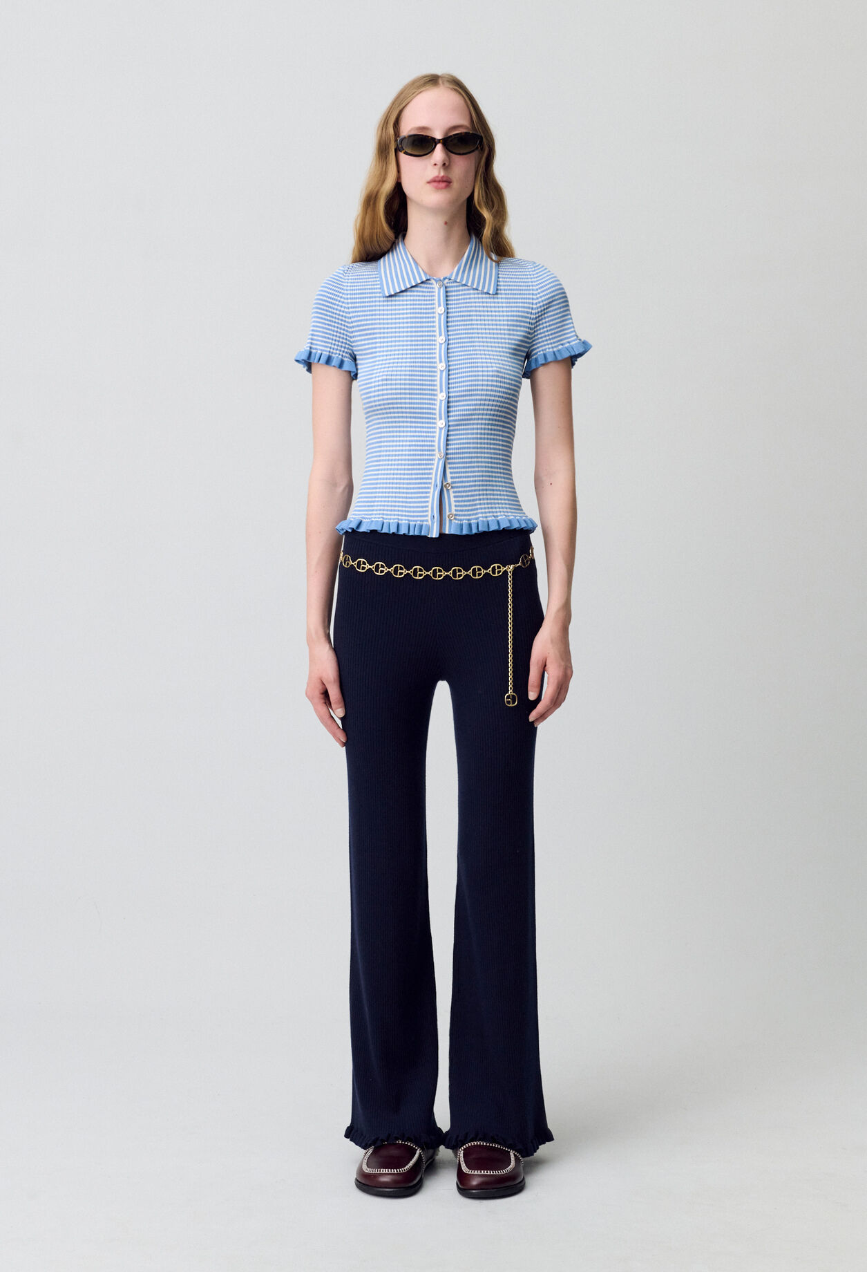 Buttoned striped polo top