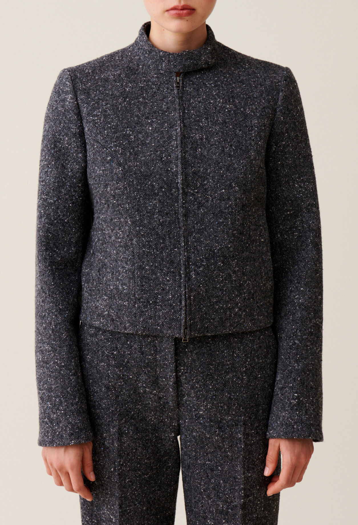 Grey short mixed wool jacket