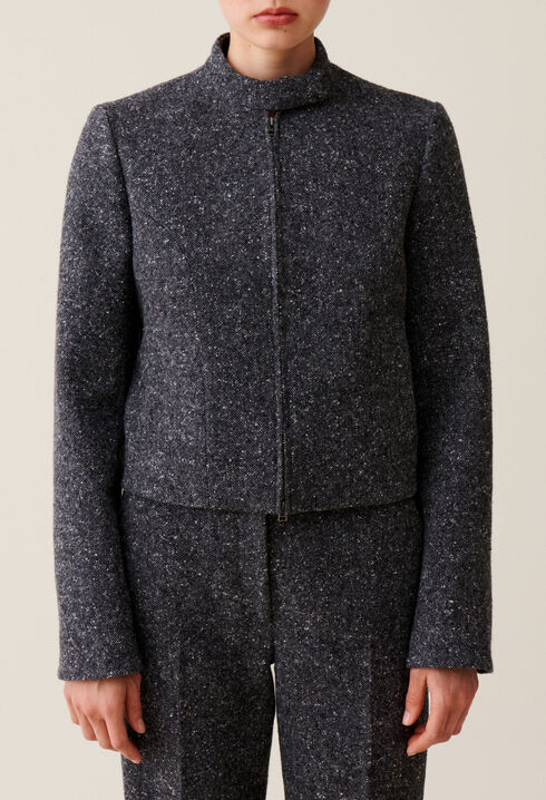 Grey short mixed wool jacket