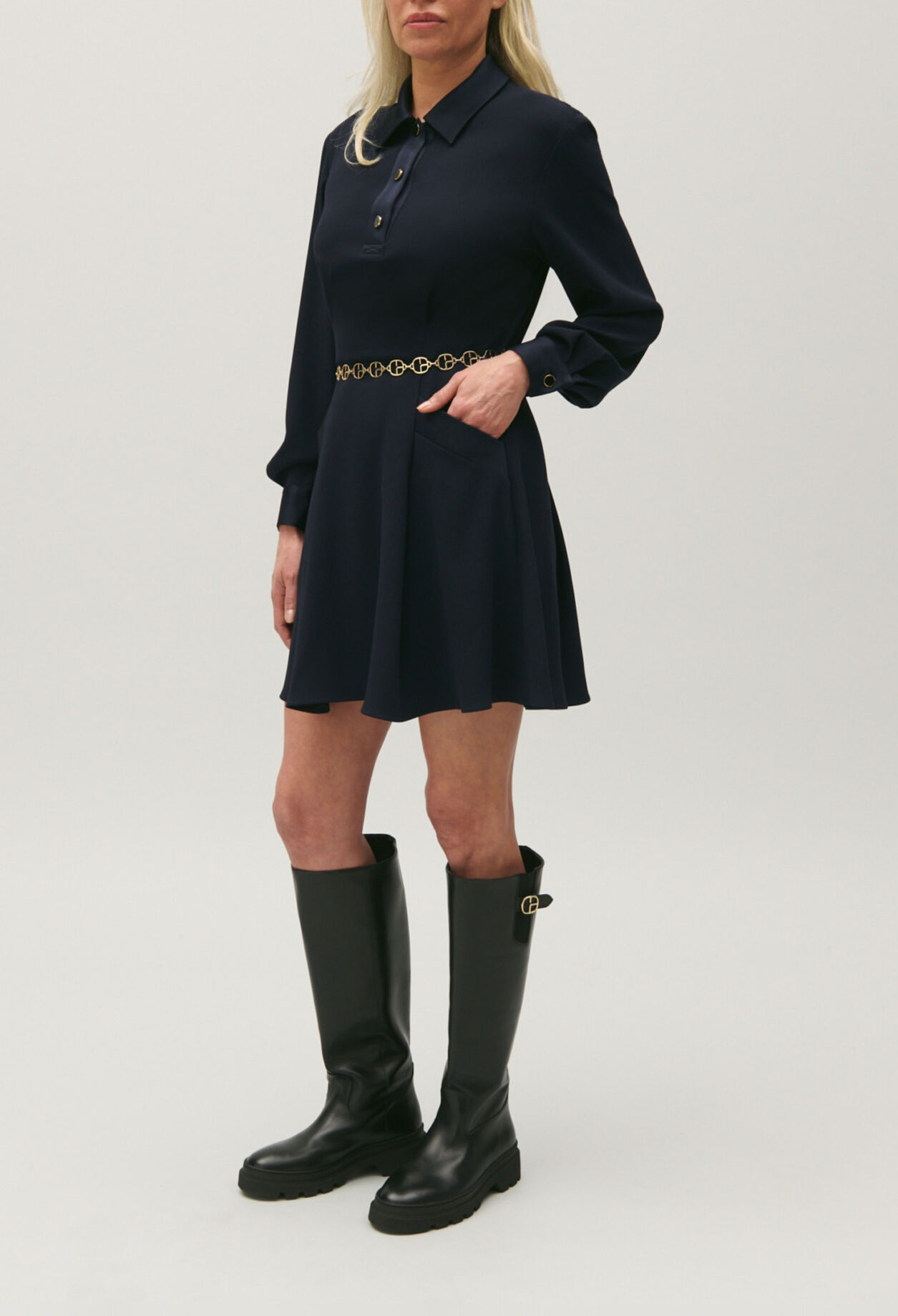 Navy short dress with shirt collar