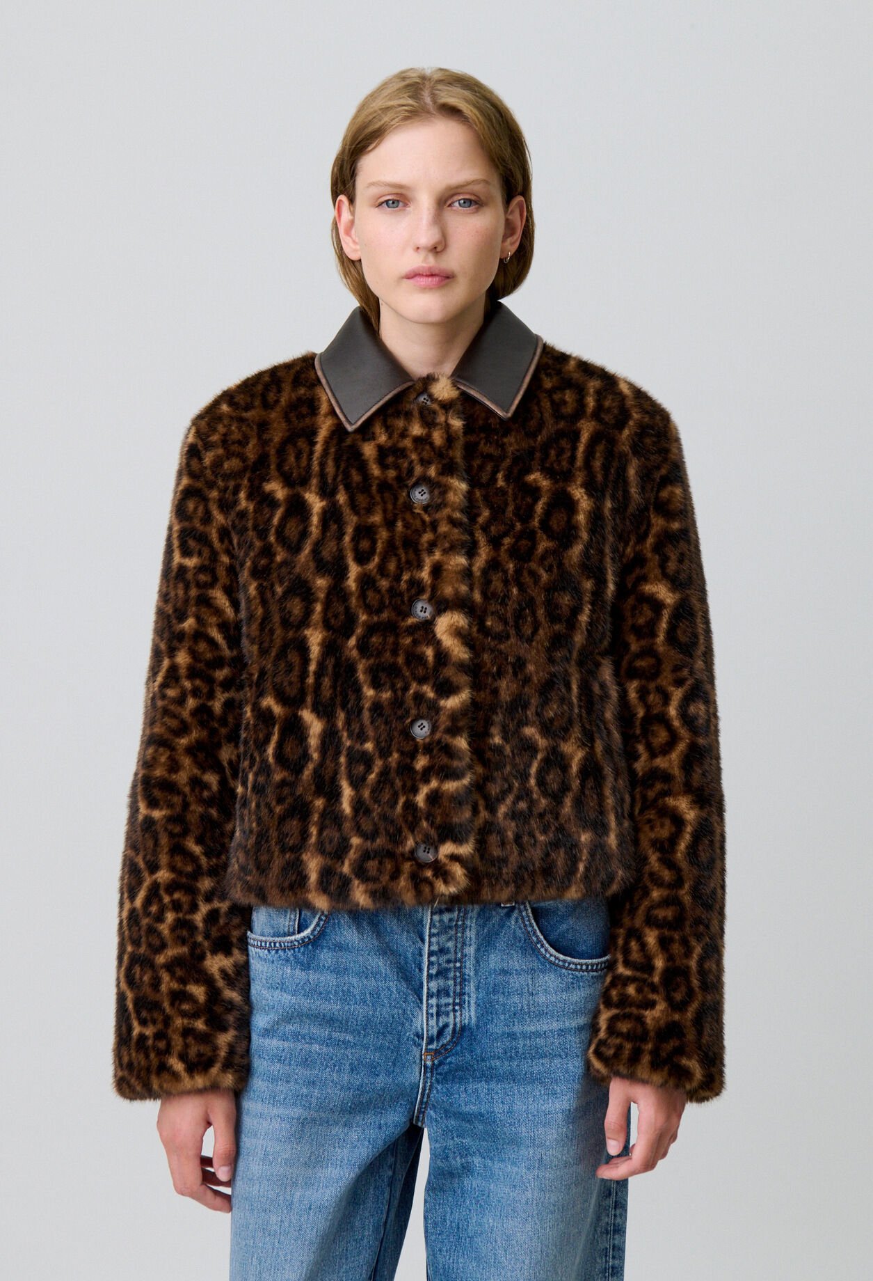 Leopard faux fur coat