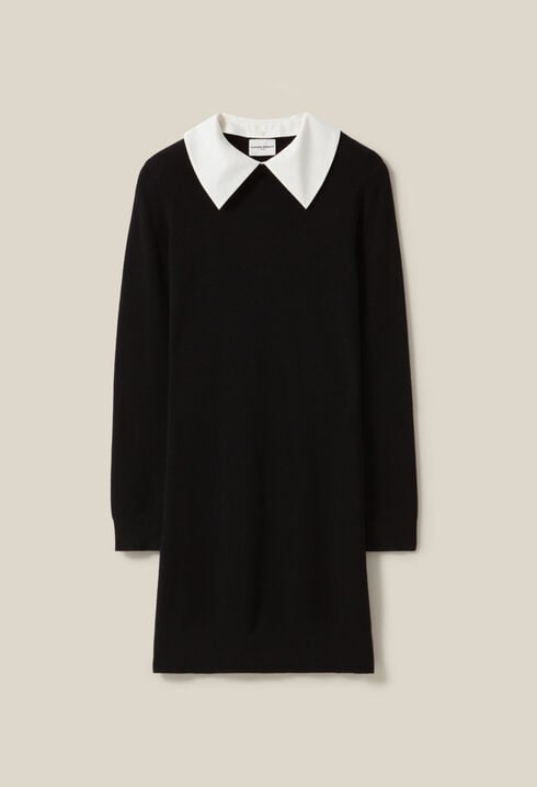 Black knit dress removable collar