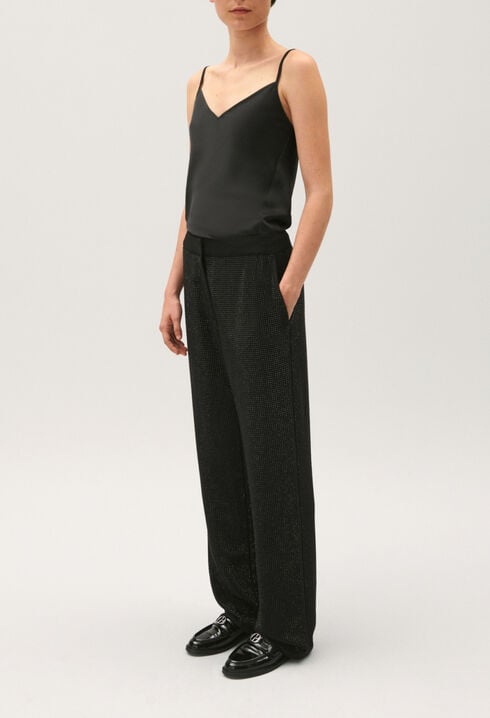 Black trousers with rhinestones