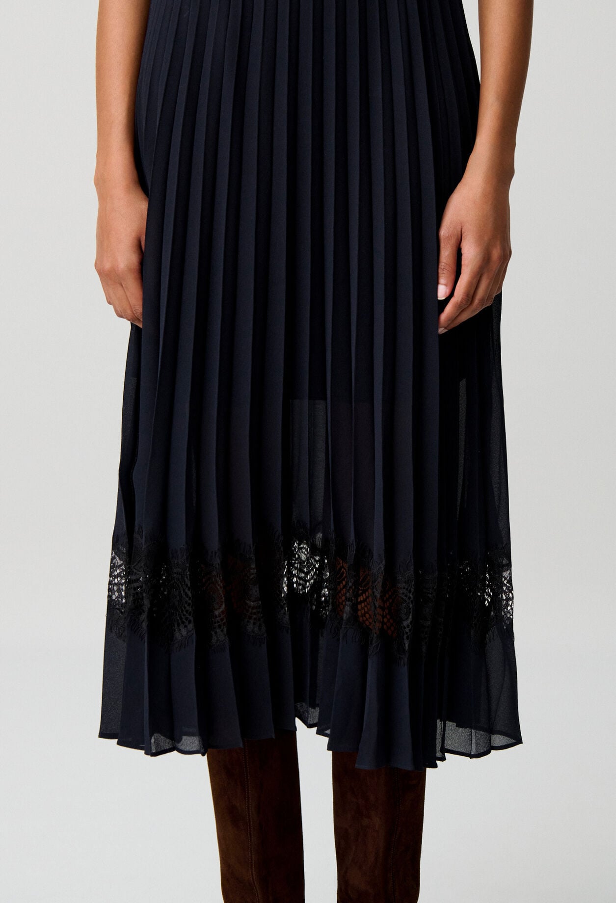 Black and navy bi-material dress
