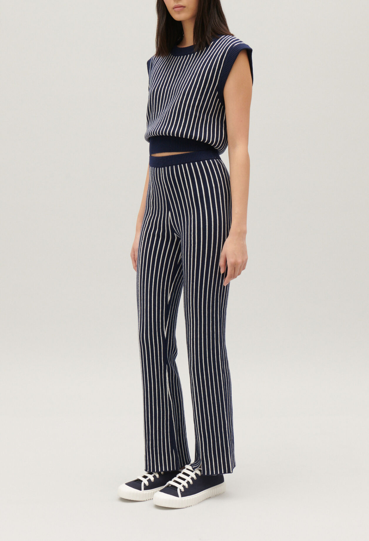 Stripy knit trousers