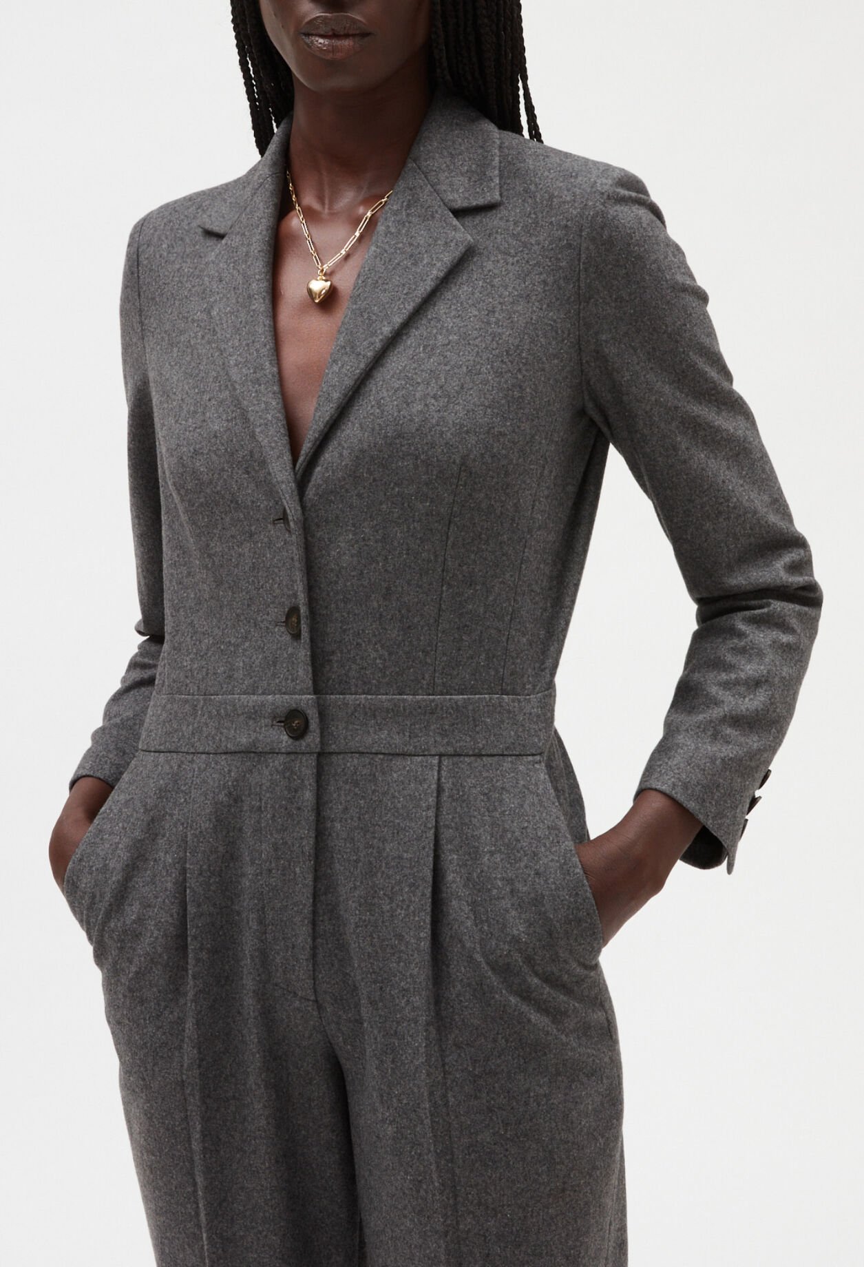 Heather grey long-sleeved jumpsuit