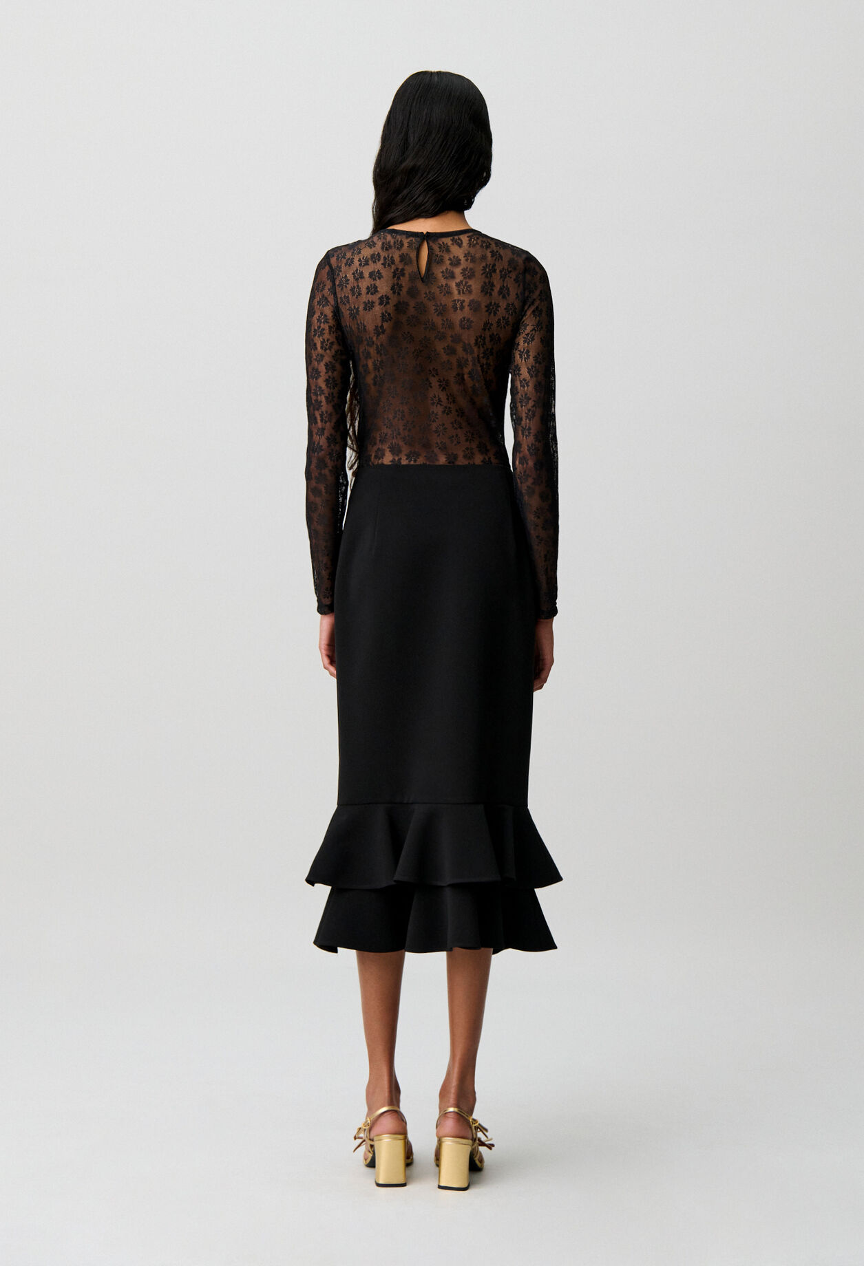 Fitted long-sleeved lace T-shirt