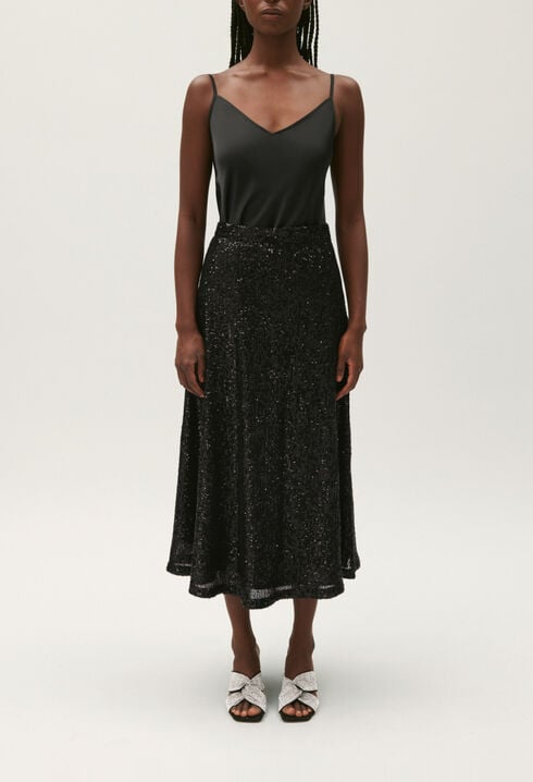 Black midi skirt with sequins