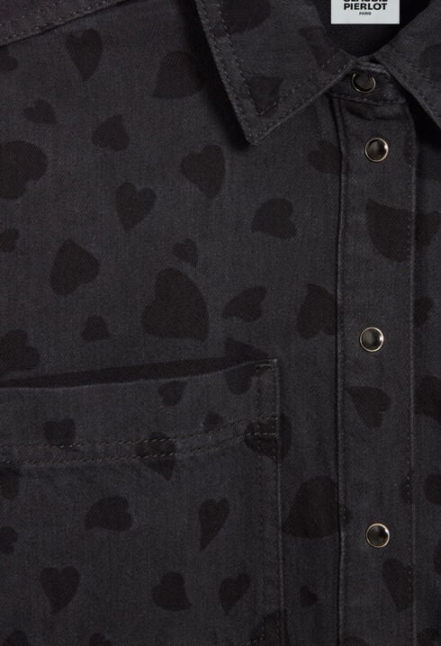 Heart print denim overshirt