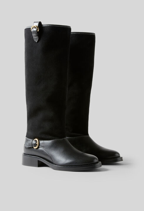 Black suede mid-calf boots