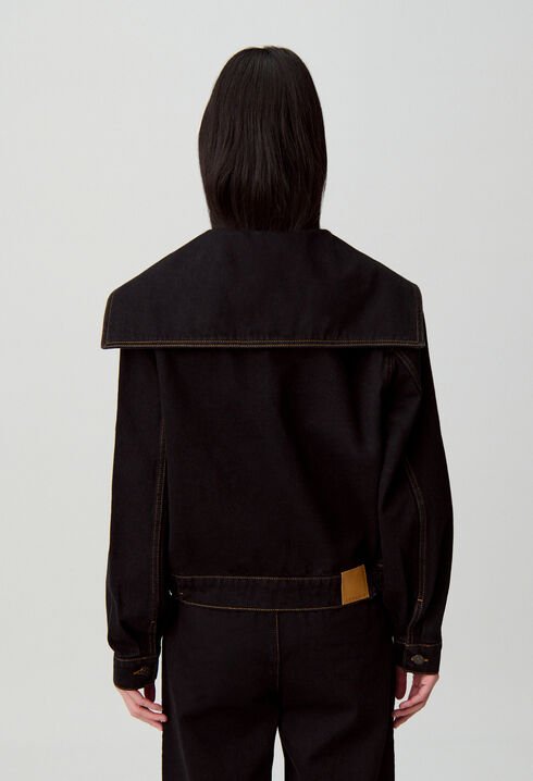 Contrast stitch black denim jacket 