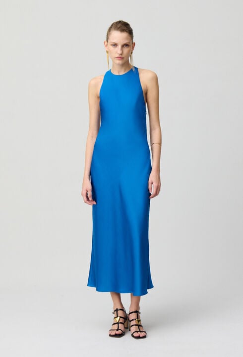 Satin Open-Back Maxi Dress