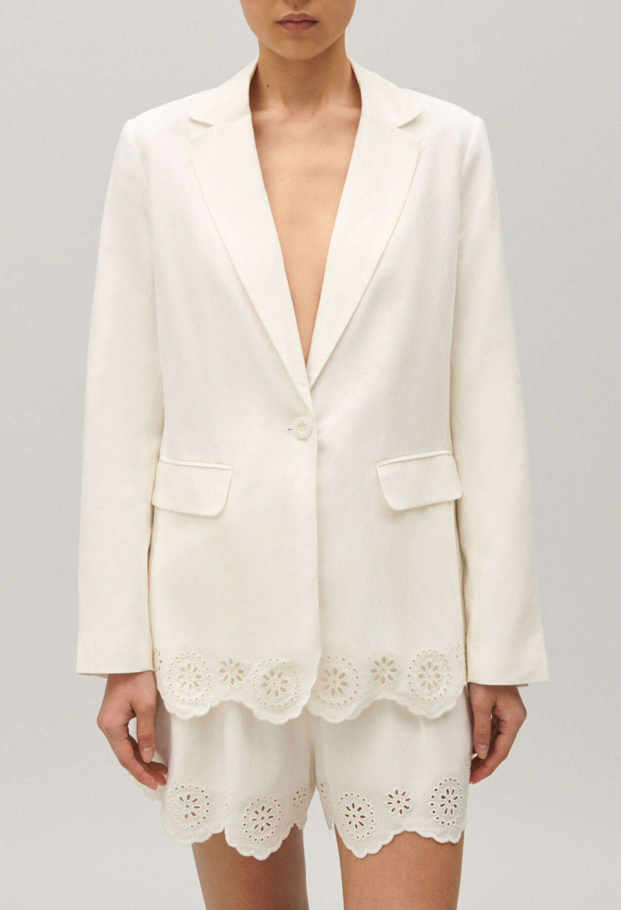 Ecru linen blend suit jacket