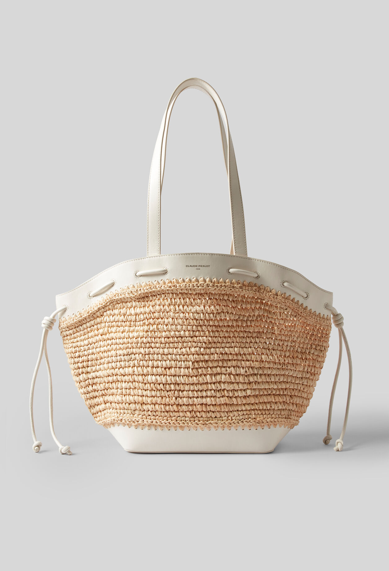 Raffia and leather basket