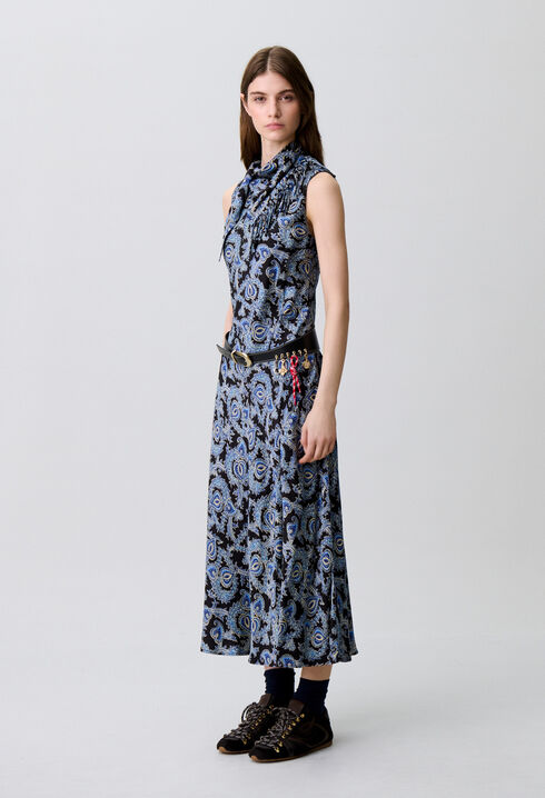 Flowy printed satin dress