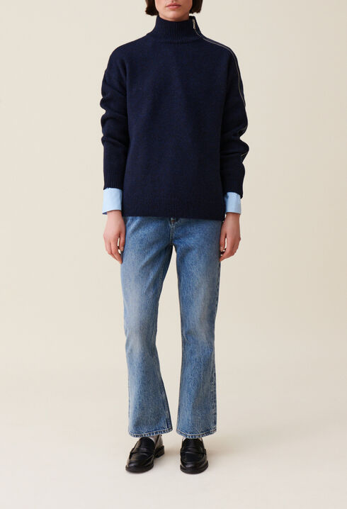 Navy zip-up turtleneck jumper