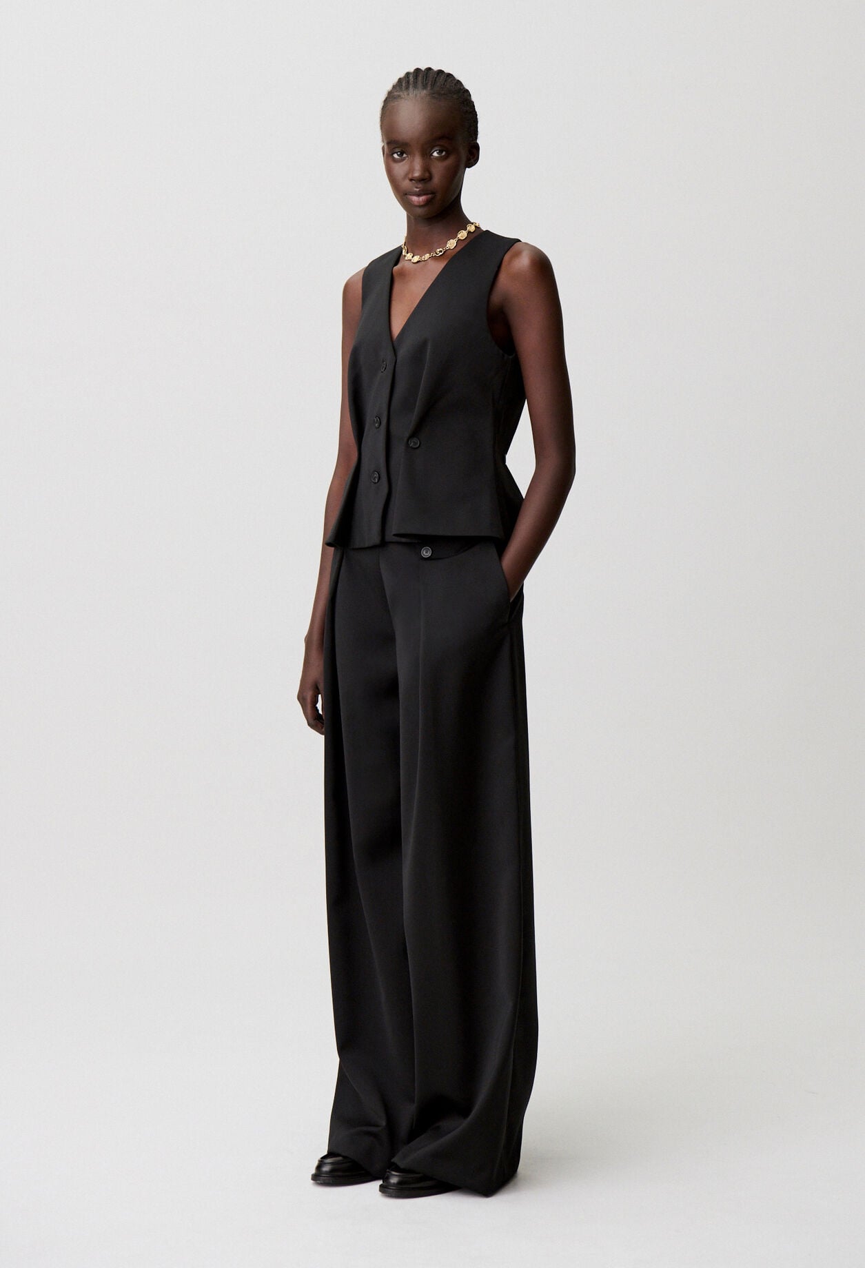 Wide-leg wool-blend trousers