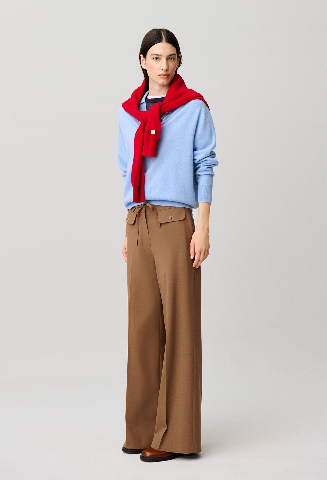 Wide-leg wool blend trousers