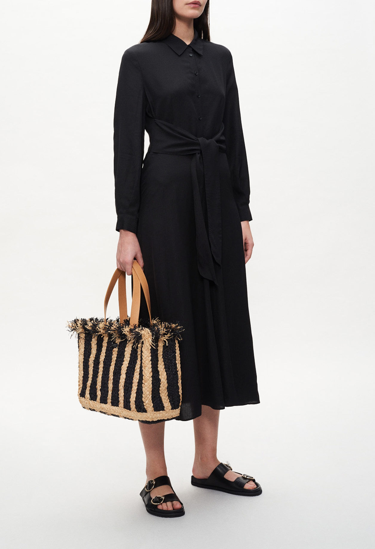 Belted long shirt dress