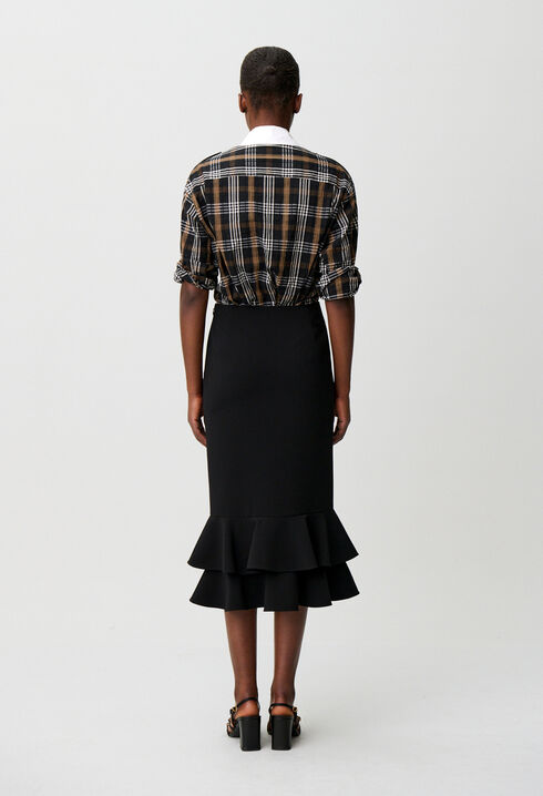 Flared ruffled midi skirt