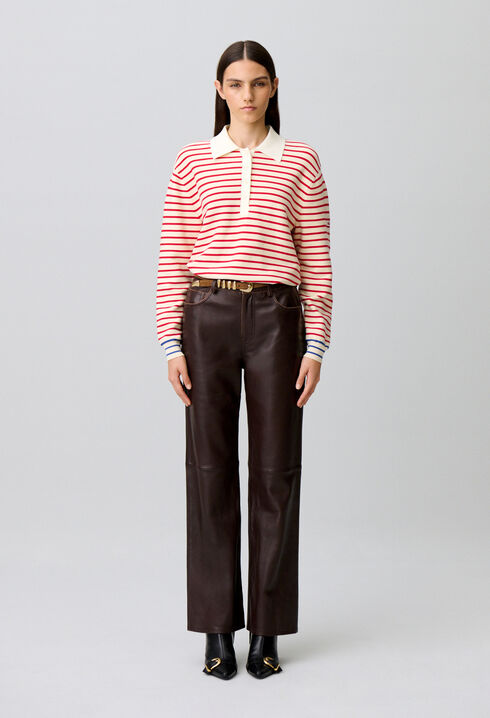 Straight leather pants gold button