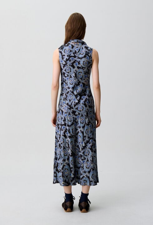 Flowy printed satin dress