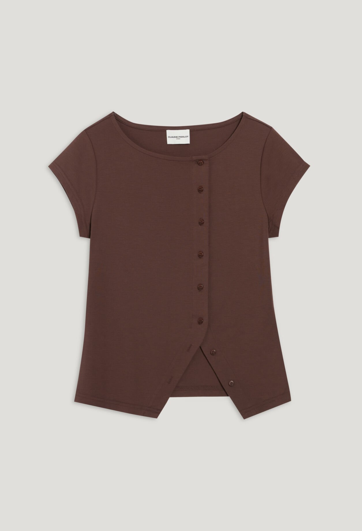 Black asymmetric button-up top