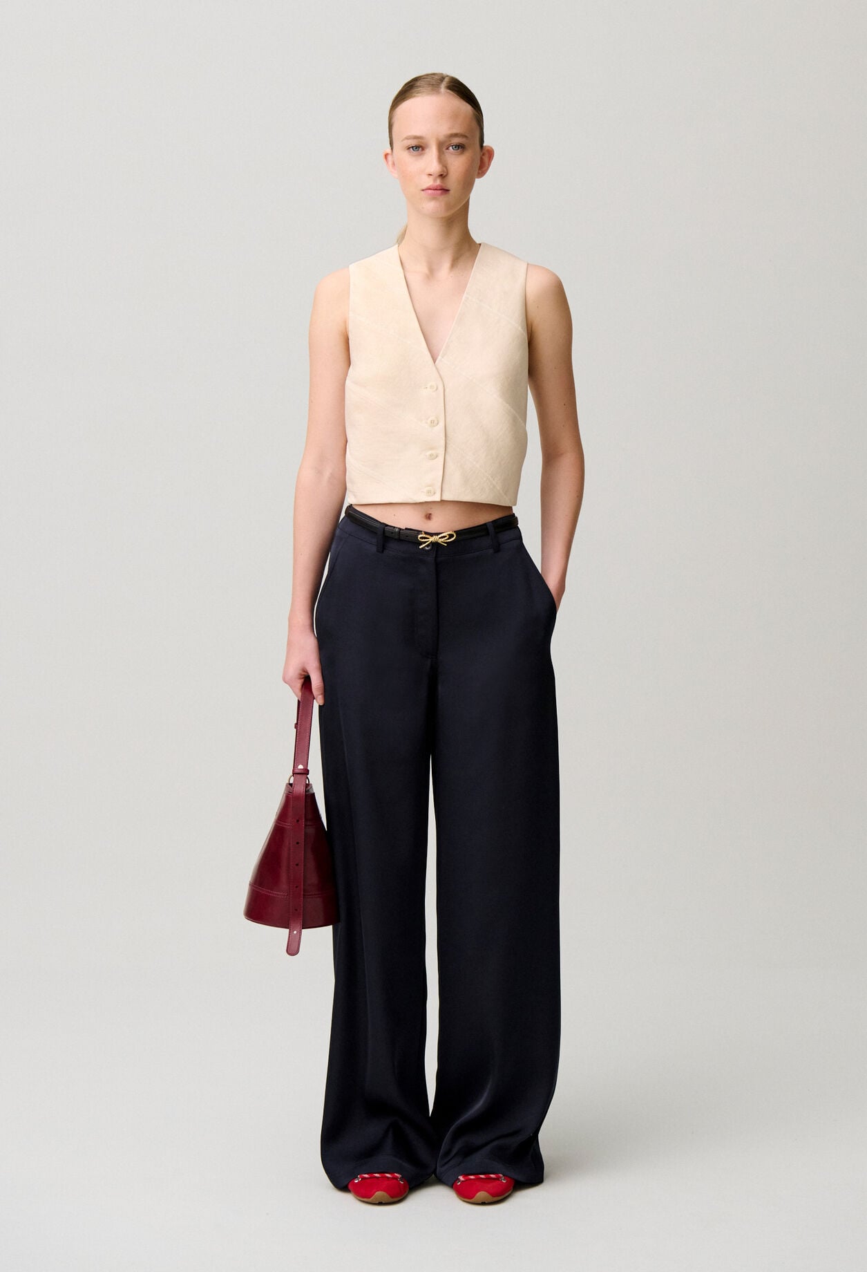 Straight satin trousers