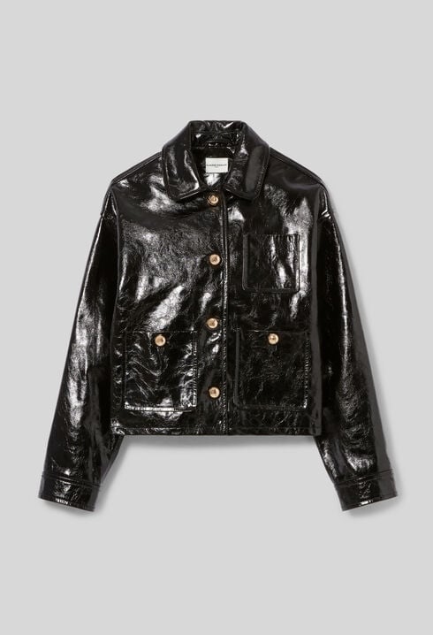 Aged patent leather jacket
