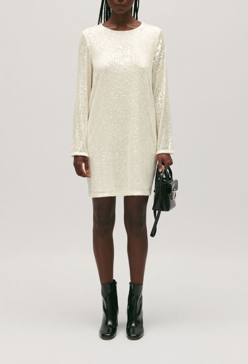 Rififi short ecru dress with sequins