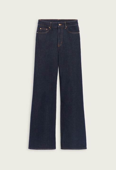 Blue straight-leg raw denim jeans