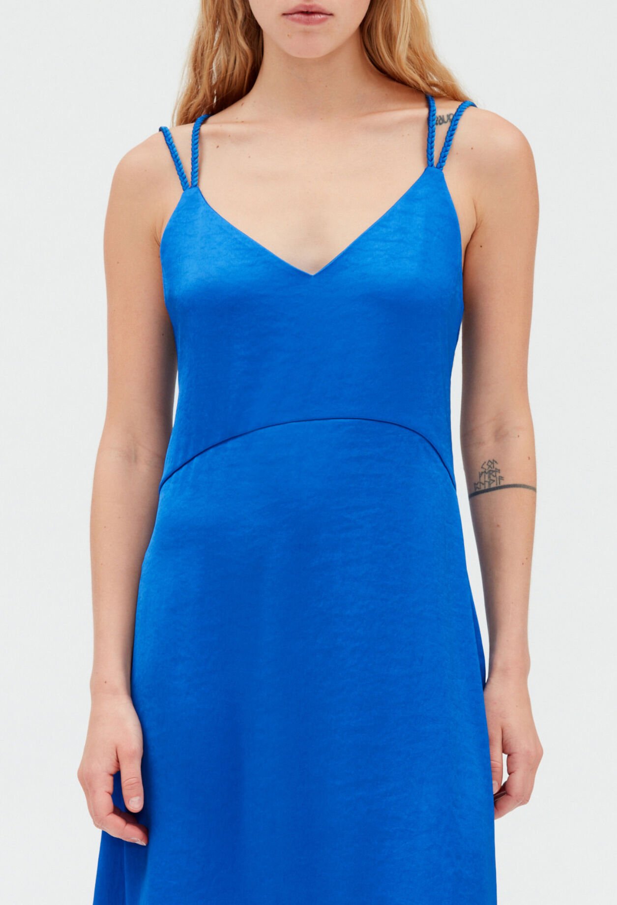 Satiny blue midi dress