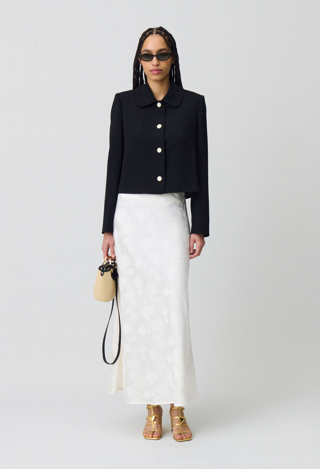 Mid-length flowy satin skirt