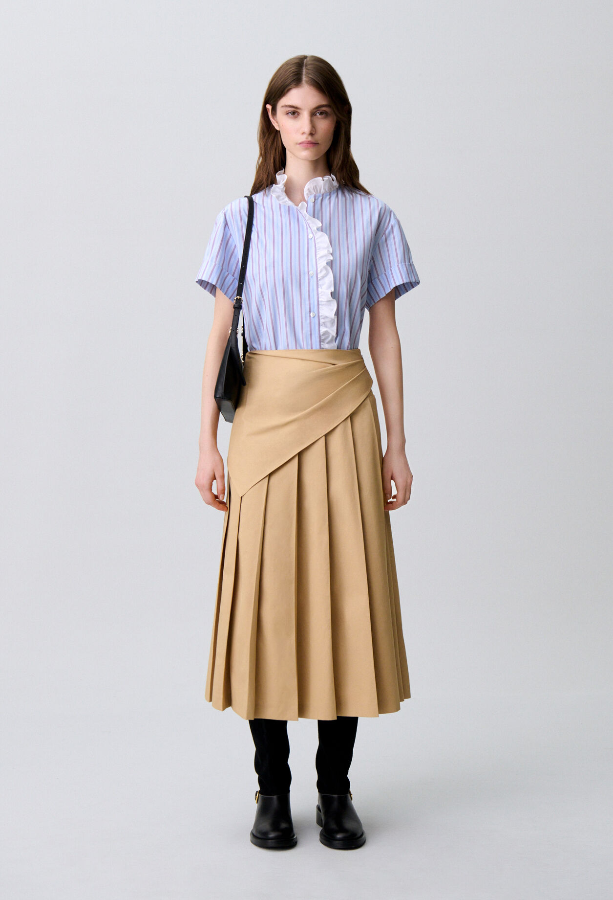 Ruffled striped poplin shirt