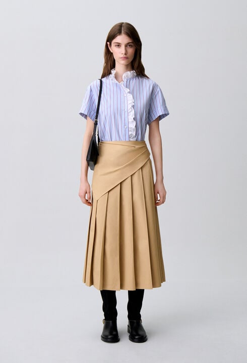 Ruffled striped poplin shirt