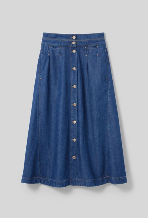 Long Button-Down Denim Skirt