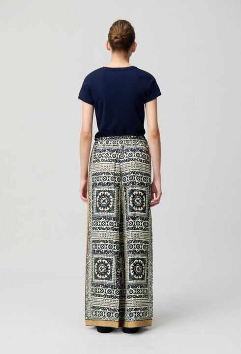 Flowing wide-leg print trousers