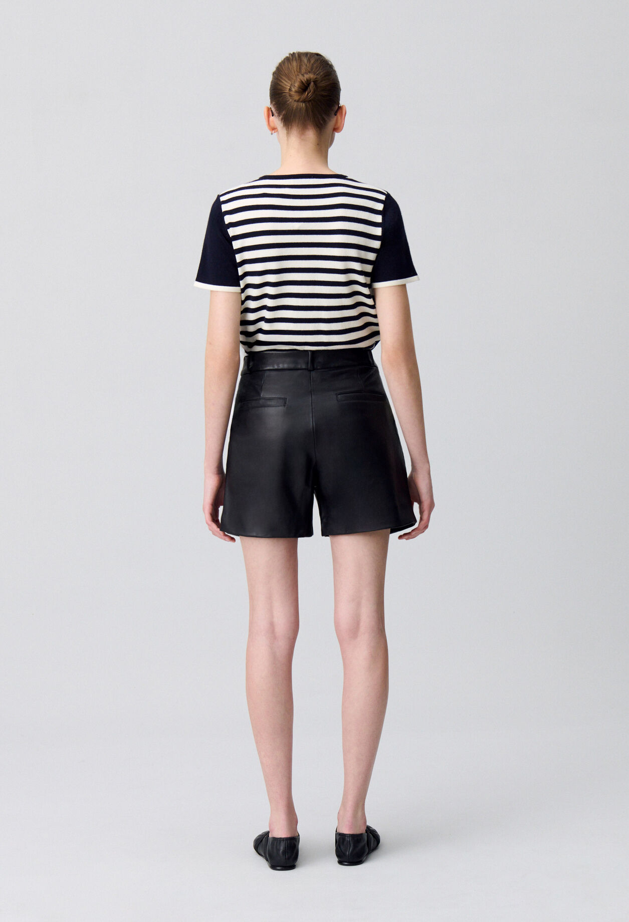 【U LAN】Rania banding leather shorts QIANXIZHAN Women's Leather Shorts, Faux High Waisted Wide