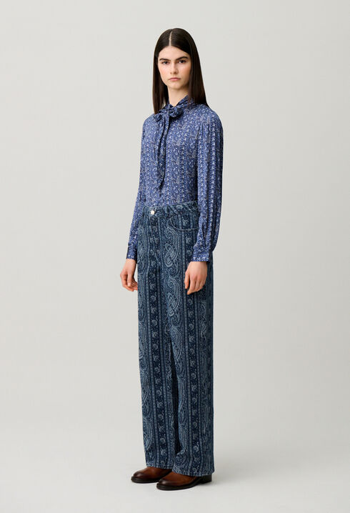 Printed straight denim jeans