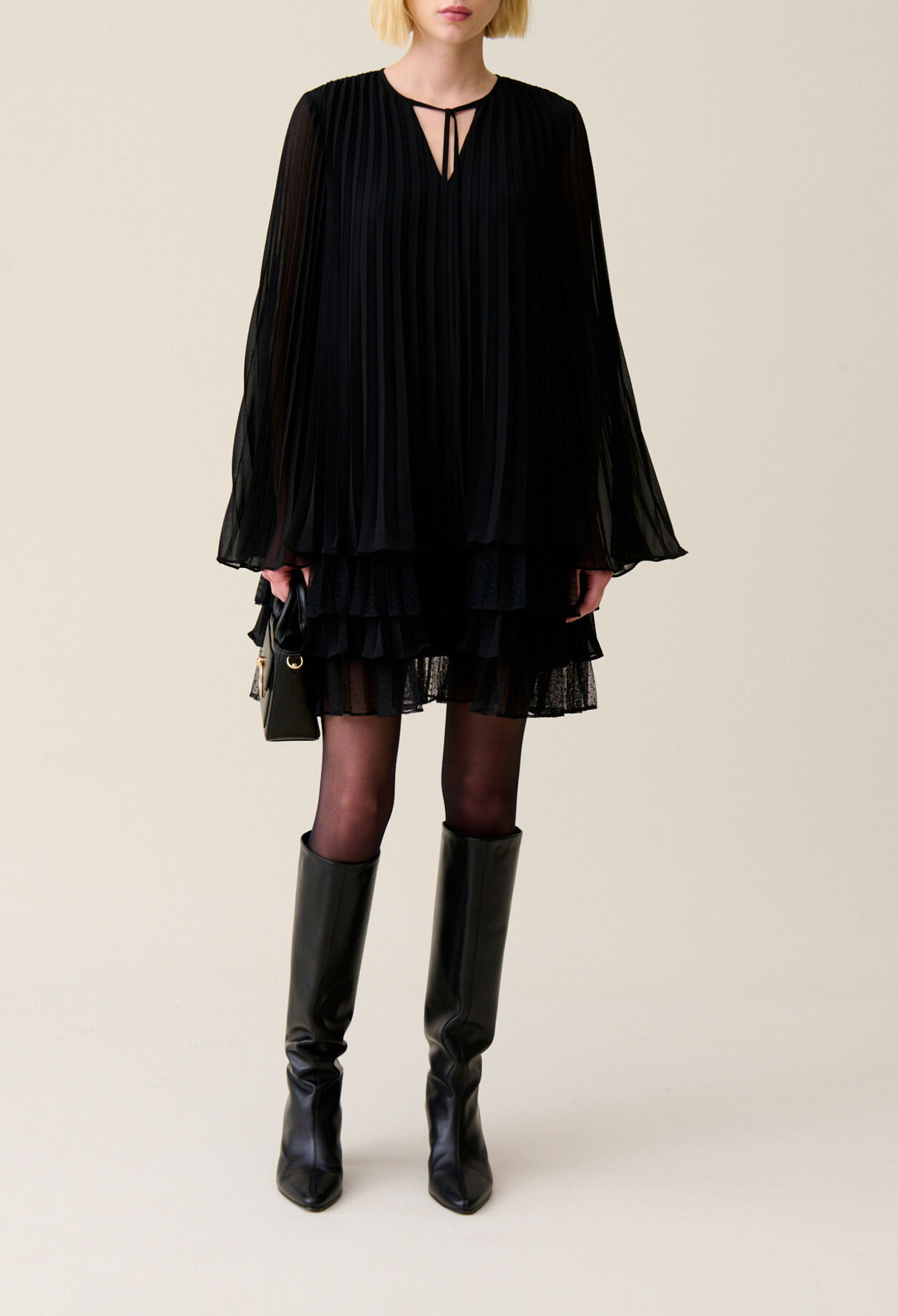 Black ruffled short dress