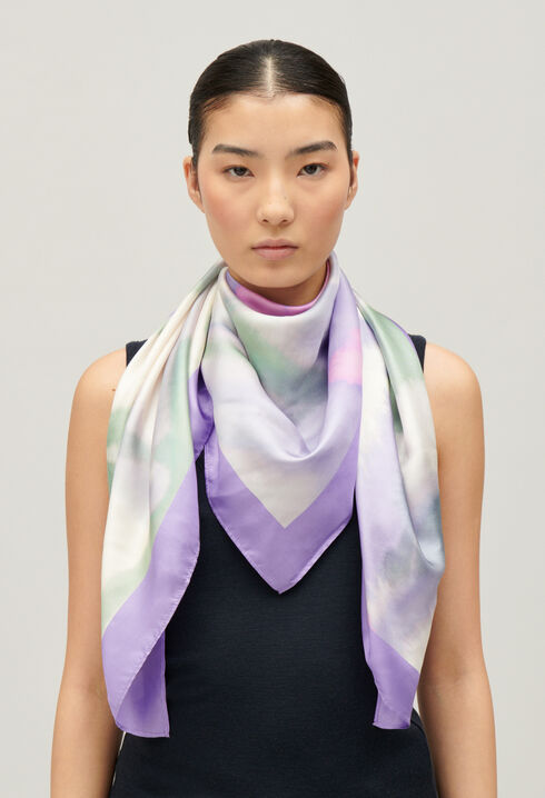 Lilac silk patterned scarf
